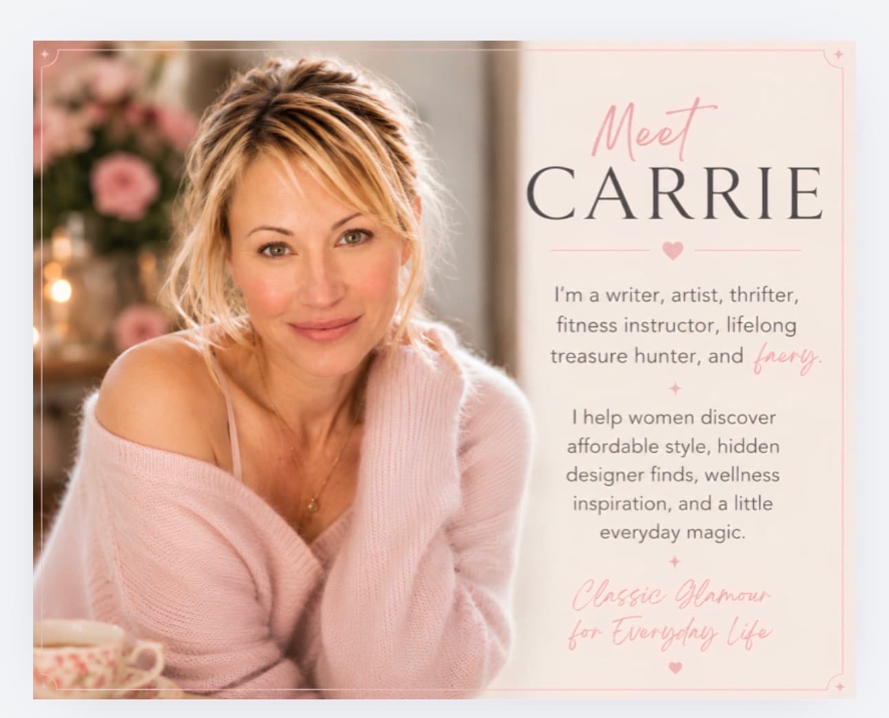 Meet Carrie, writer, artist, thrifter, fitness instructor, lifelong treasure hunter, and faery behind Faery Girl Finds.