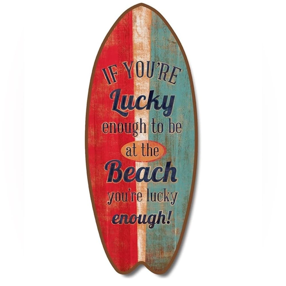 18” Lucky Enough Beach Themed Surfboard Wall Art