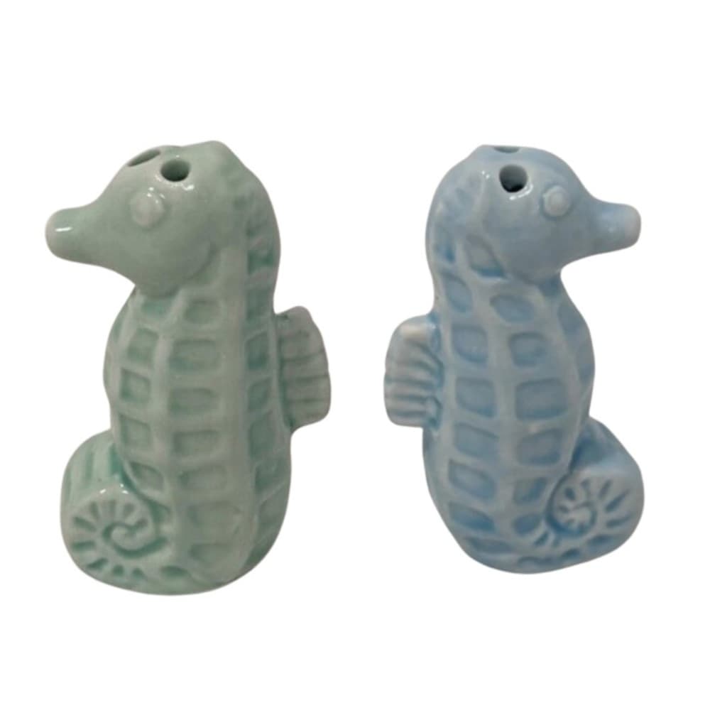 Vintage Seahorse Ceramic Salt & Pepper Shakers in Green and Blue