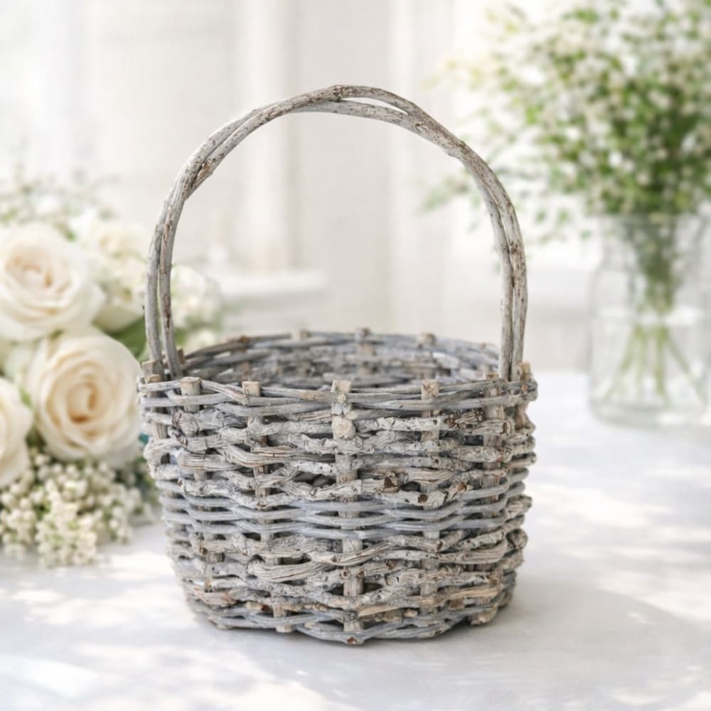 Rustic Distressed Gray Woven Basket