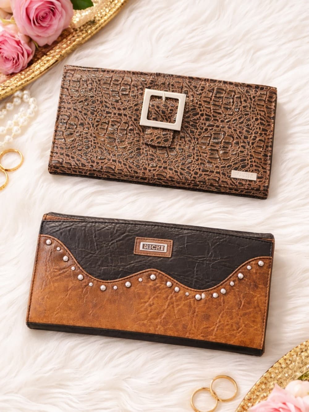 2 Miche Two-Tone Brown and Black classic Women's Purse Shells