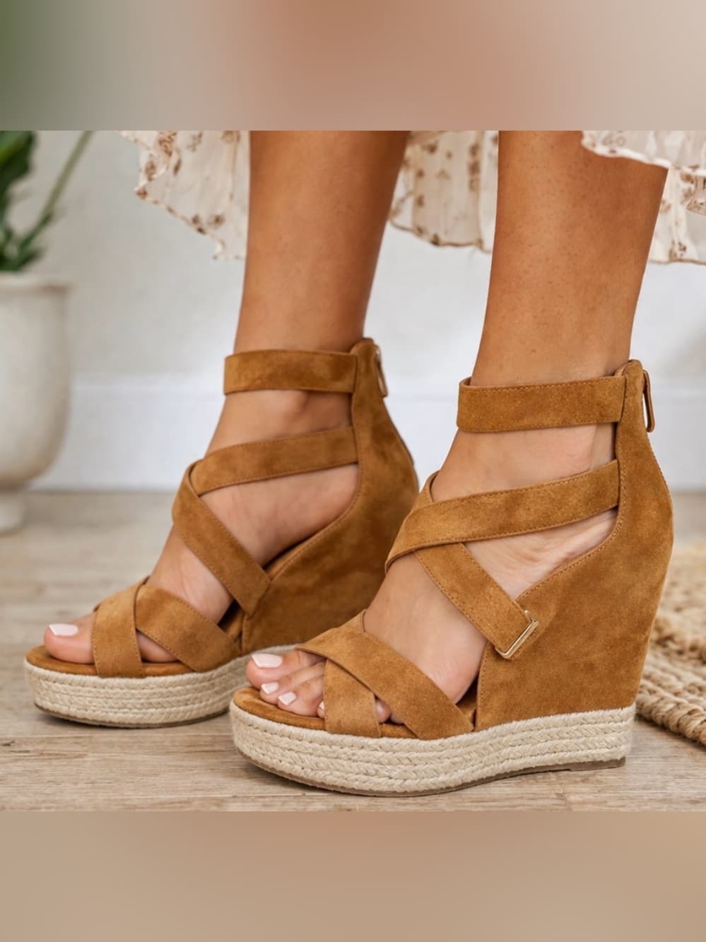 BCBG Jaida Dream Espadrille Wedge Suede with Ankle Straps