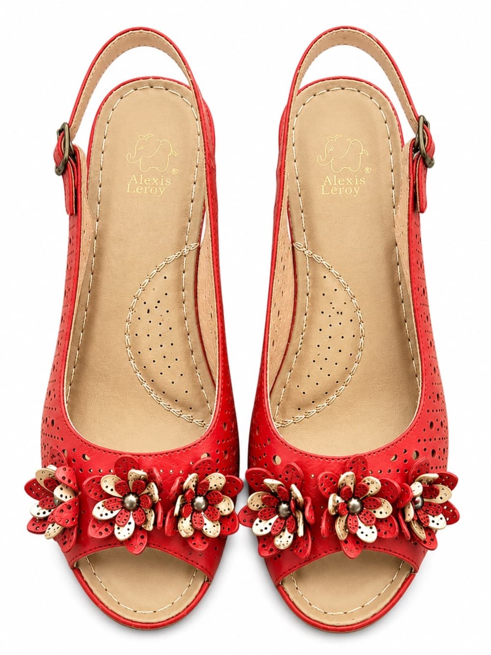 Alexis Leroy Floral Slingback Peep-Toe Flats