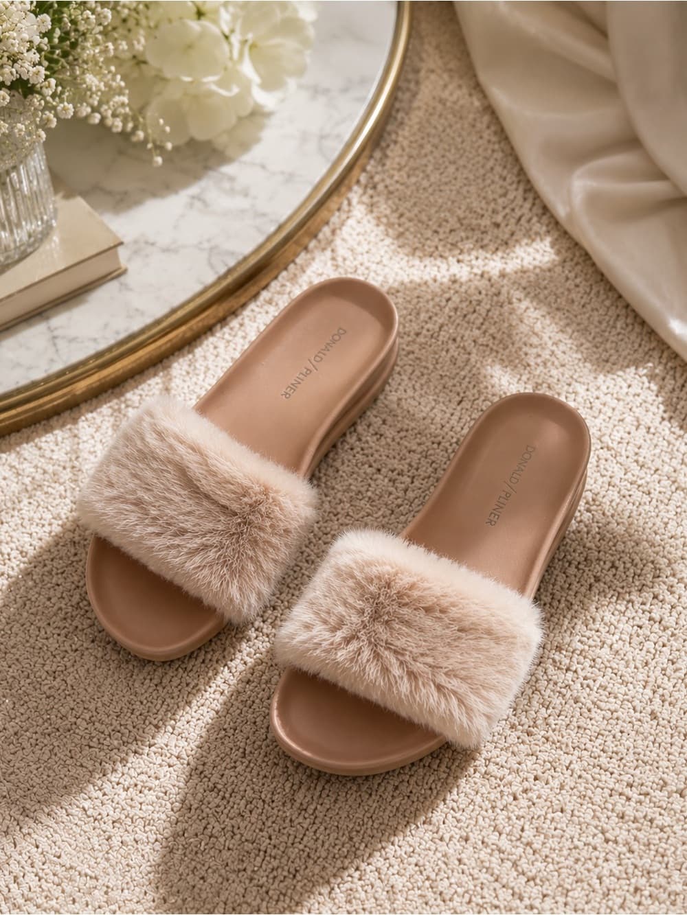 Donald J. Pliner Blush Faux Fur Slide Sandals