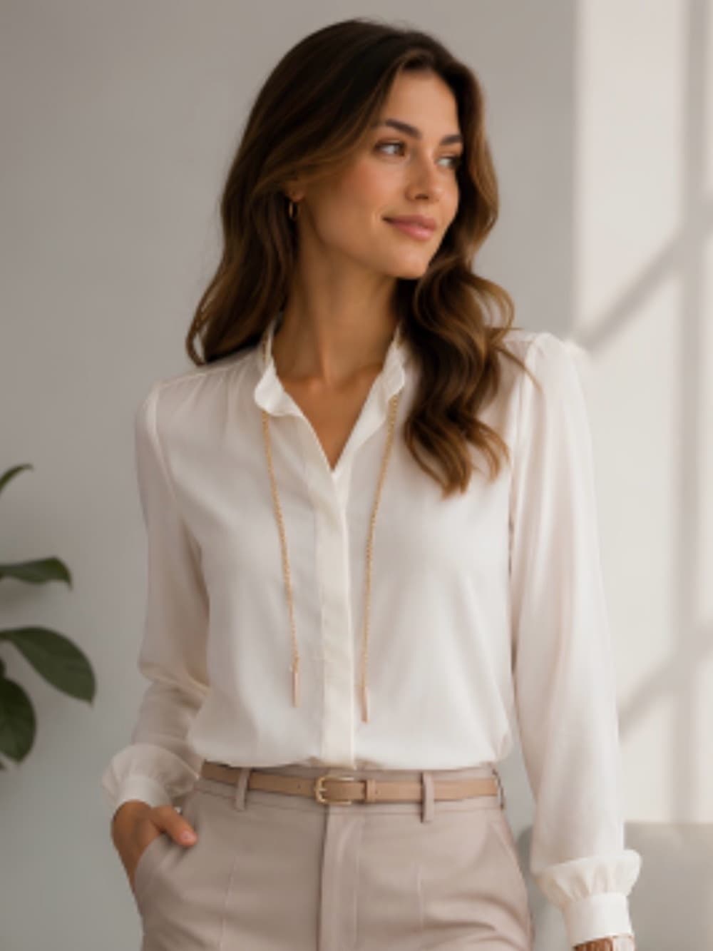 Michael KORS Women's Cream Long-Sleeve Blouse