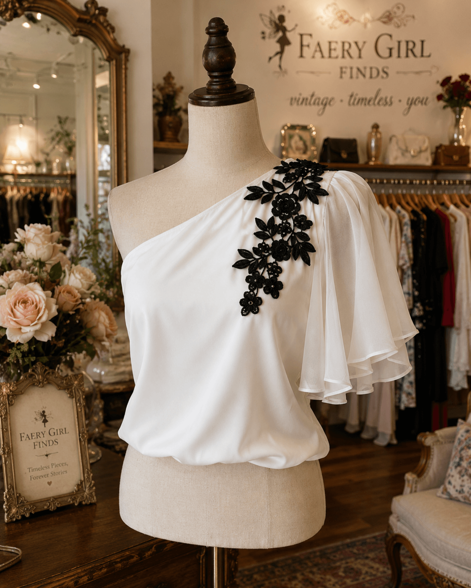 Vintamour One-Shoulder Blouse