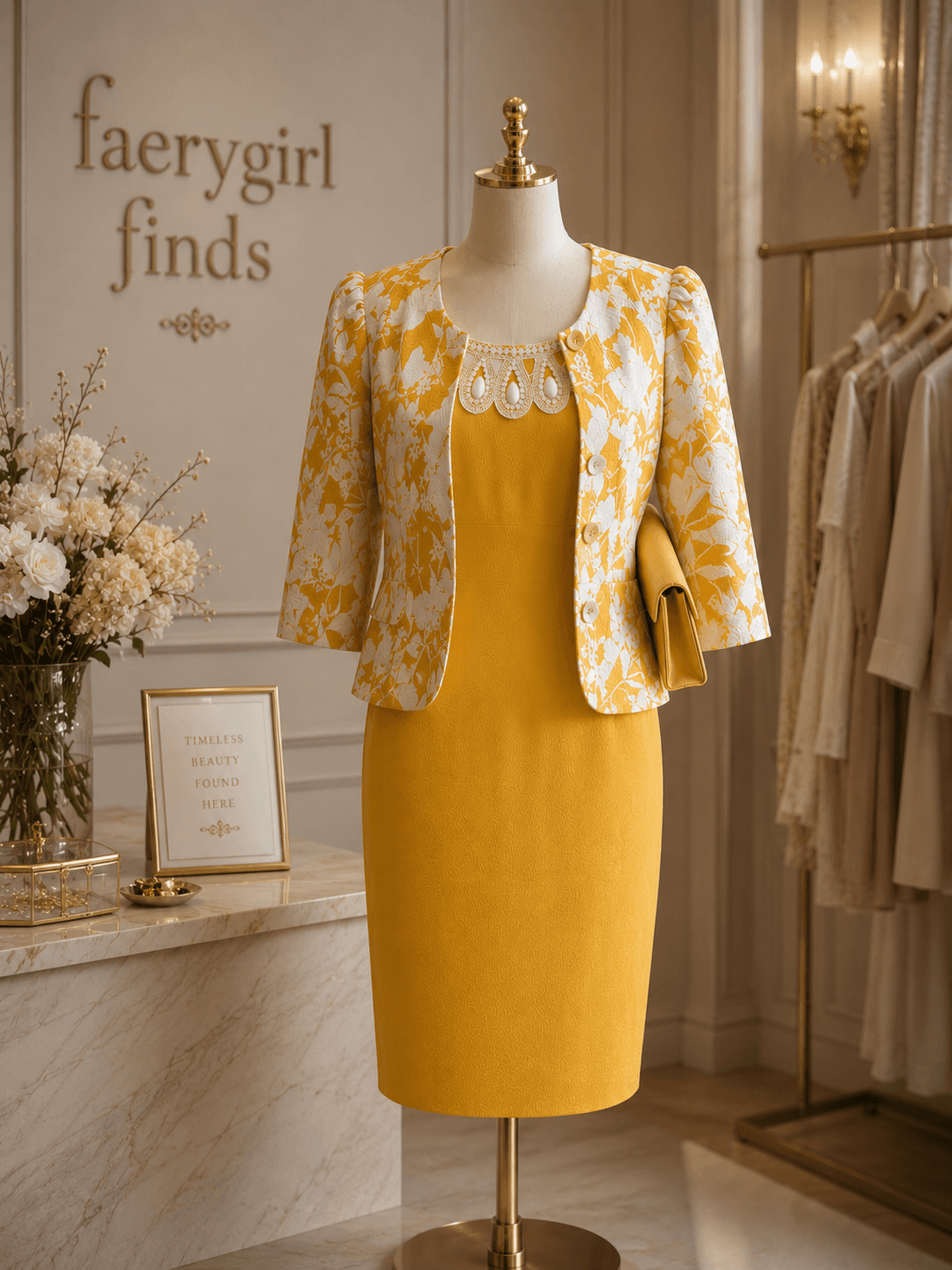 Chadwicks Sunshine Garden Dress & Jacket Set with Vintage Retro Clutch