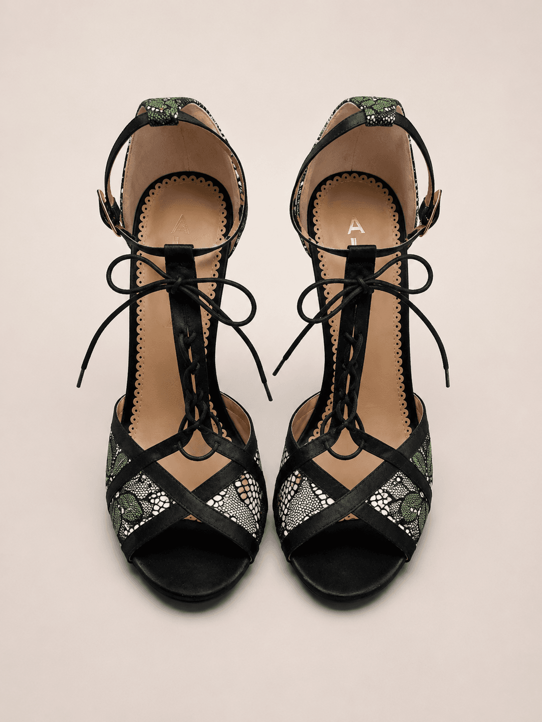 ALBA Green and Black Lace Heels Size 7.5 photo 3