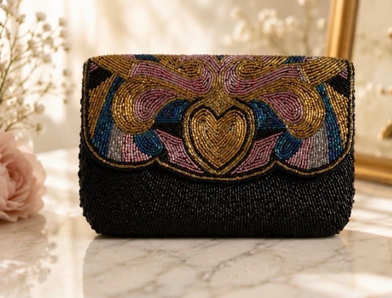 Vintage La Regale Black Beaded Evening Clutch