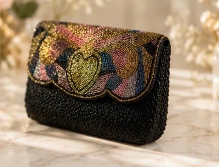 Vintage La Regale Black Beaded Evening Clutch photo 2