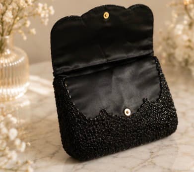 Vintage La Regale Black Beaded Evening Clutch photo 5