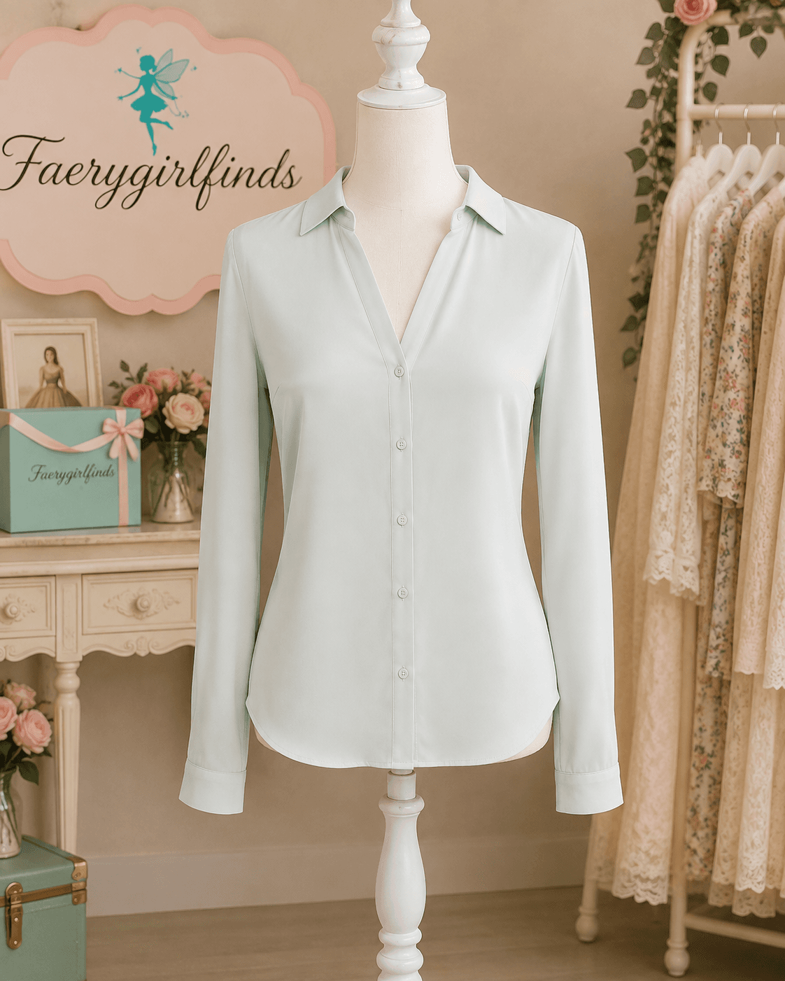 The Limited Light Blue Silky Button-Down Blouse – Size XS