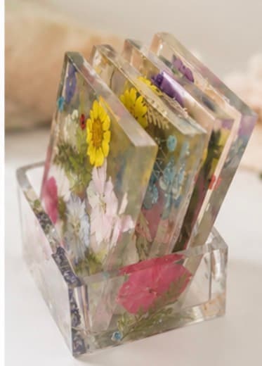Pressed Flower Resin Coaster Set with Matching Holder photo 2