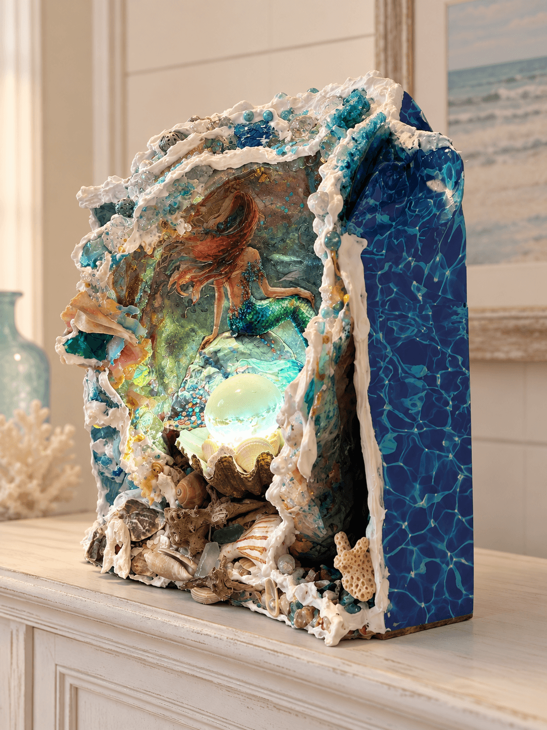 Enchanted Mermaid Grotto – One-of-a-Kind Handmade Lighted Art Lamp photo 2